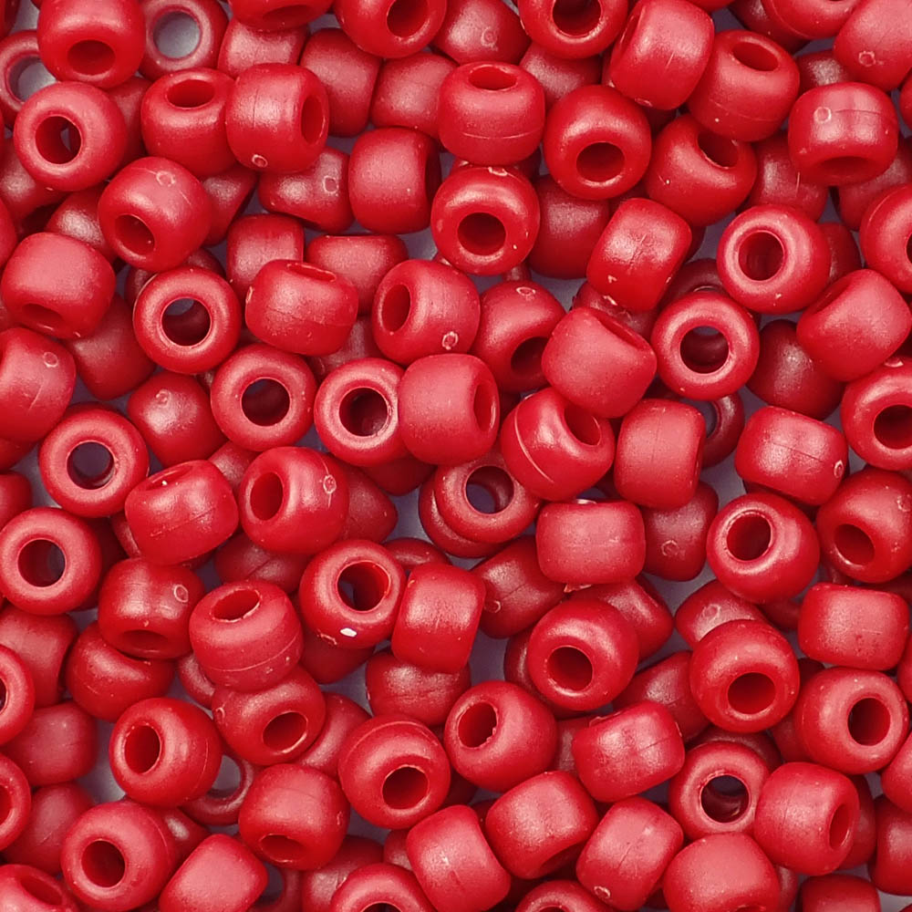 Matte Red Opaque Plastic Pony Beads 6 x 9mm, 500 beads