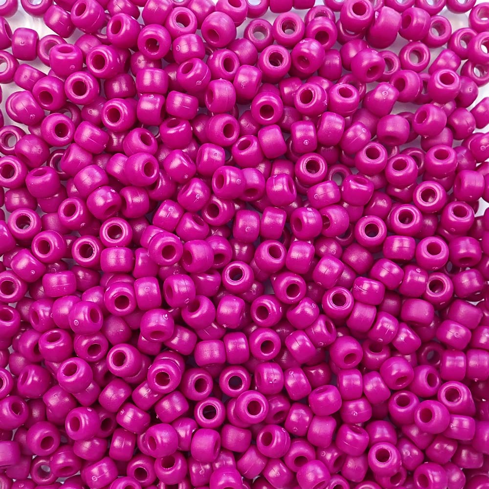 Neon Pink Plastic Pony Beads 6 x 9mm, 500 beads