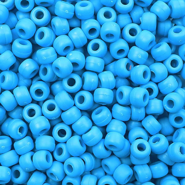 Matte Blue Cloud Opaque Plastic Pony Beads 6 x 9mm, 150 beads