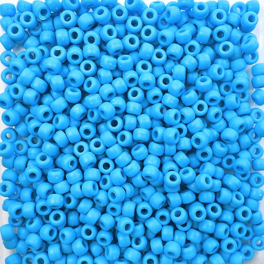 Matte Tropic Blue Plastic Pony Beads 6 x 9mm, 500 beads