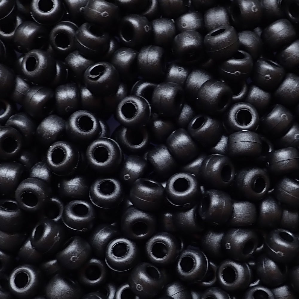 Matte Black Opaque Plastic Pony Beads 6 x 9mm, 150 beads