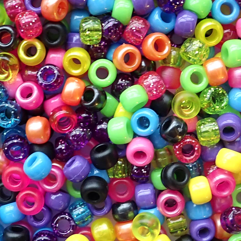 Matte Rainbow Opaque Mix Plastic Craft Pony Beads 6x9mm Bulk, Made