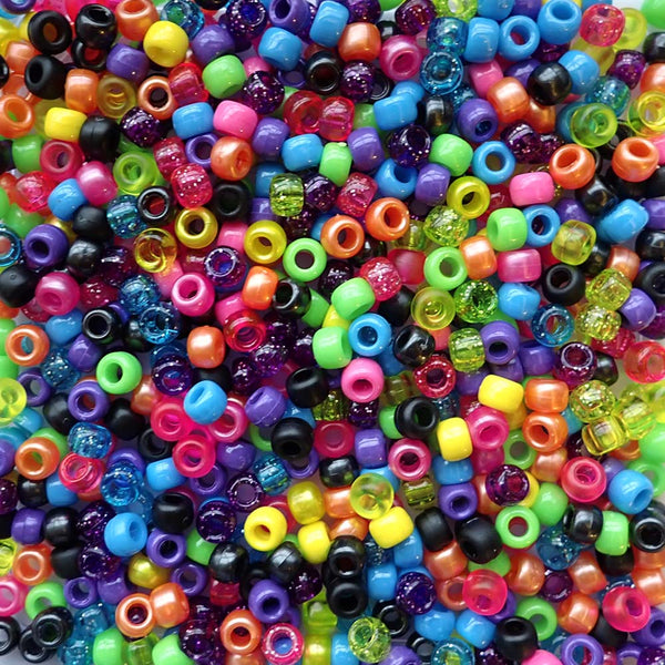Fun Neon Mix Craft Pony Beads 6 x 9mm Bulk Assortment, USA Made