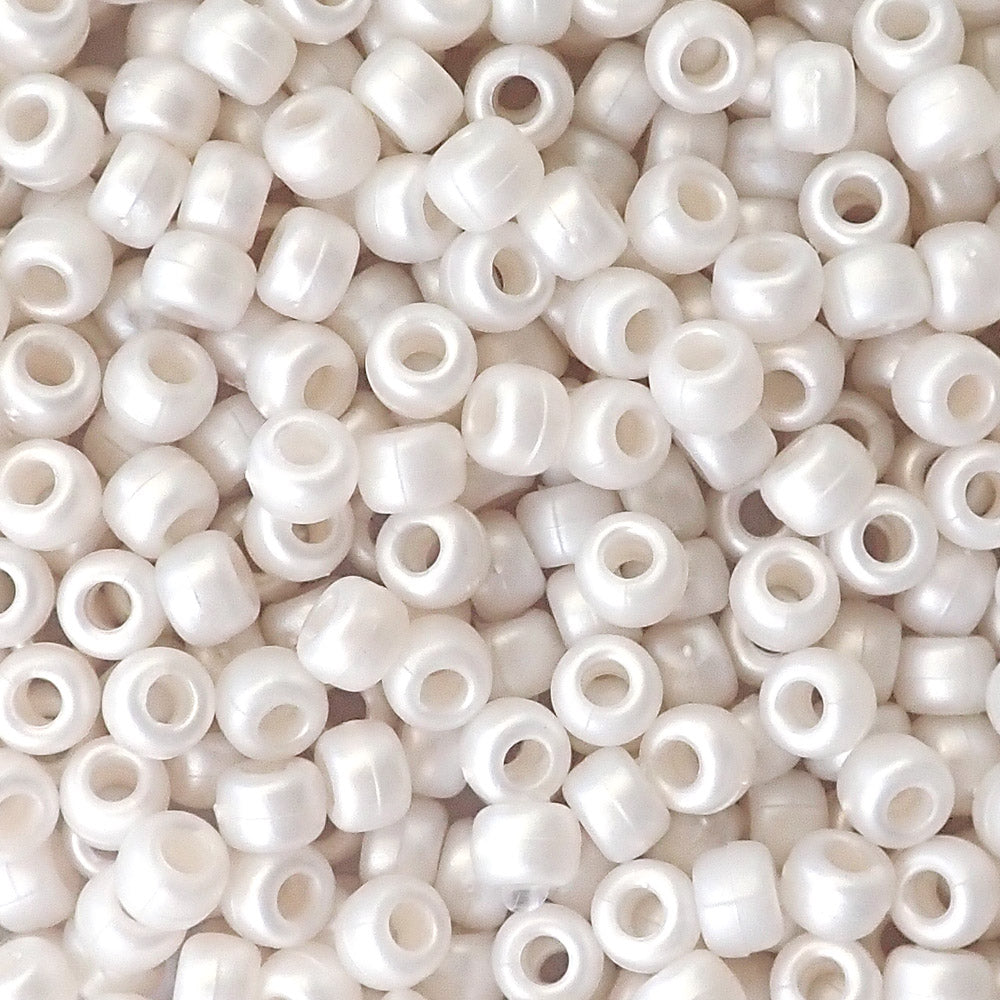 Satin Matte Bridal White Pearl Plastic Pony Beads 6 x 9mm, 500 beads