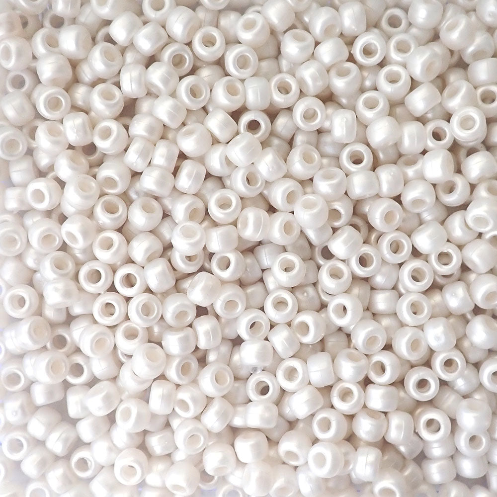 Bridal White Pearl Plastic Pony Beads 6 x 9mm, 150 beads