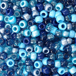 Pacific Blue Mix Plastic Pony Beads 6 x 9mm, 150 beads
