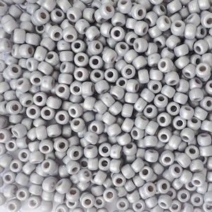 Satin Matte Medium Silver Gray Pearl Plastic Pony Beads 6 x 9mm, 150 beads