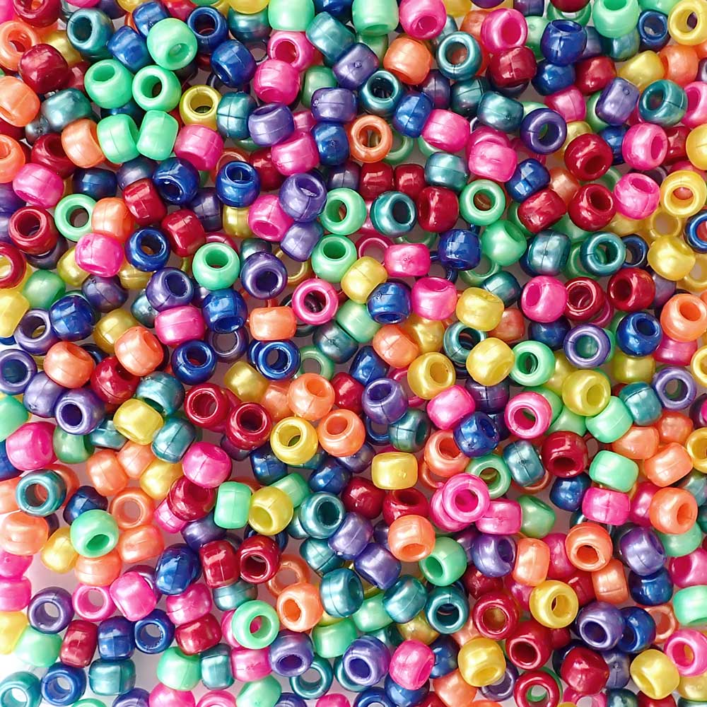 Rainbow Pearl Multi-color Mix Plastic Pony Beads, 6x9mm, 500 beads