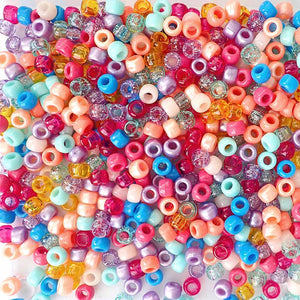 Beach Party Multicolor Mix Plastic Pony Beads 6 x 9mm, 150 beads