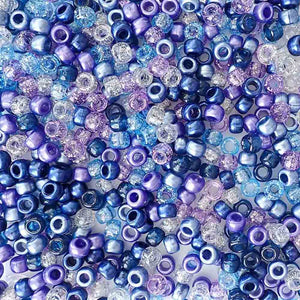 Midnight Sky Blue Purple Mix Plastic Pony Beads 6 x 9mm, 500 beads