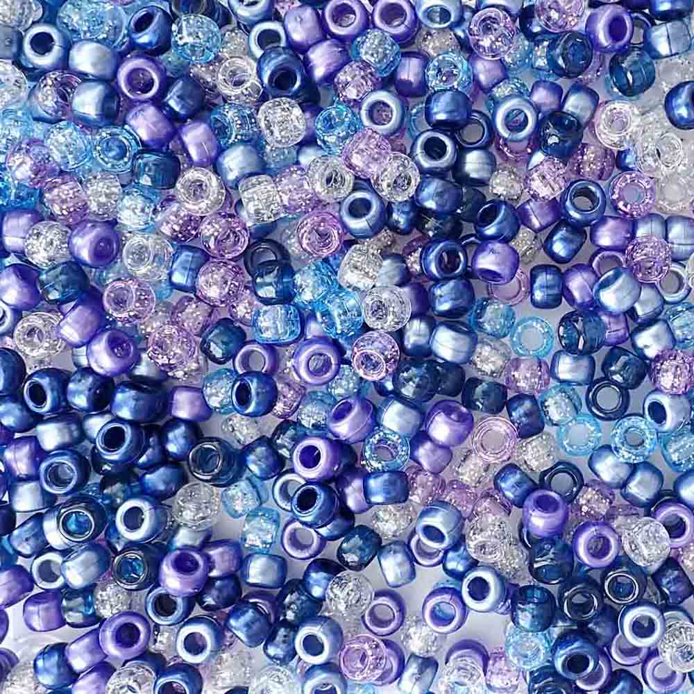 Midnight Sky Blue Purple Mix Plastic Pony Beads 6 x 9mm, 250 beads