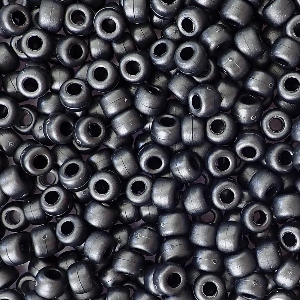 Satin Matte Black Pearl Plastic Pony Beads 6 x 9mm, 150 beads