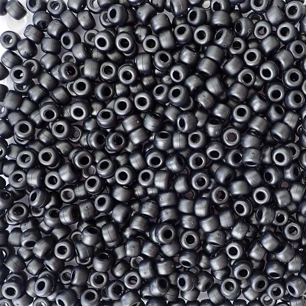 Satin Matte Black Pearl Plastic Pony Beads 6 x 9mm, 500 beads