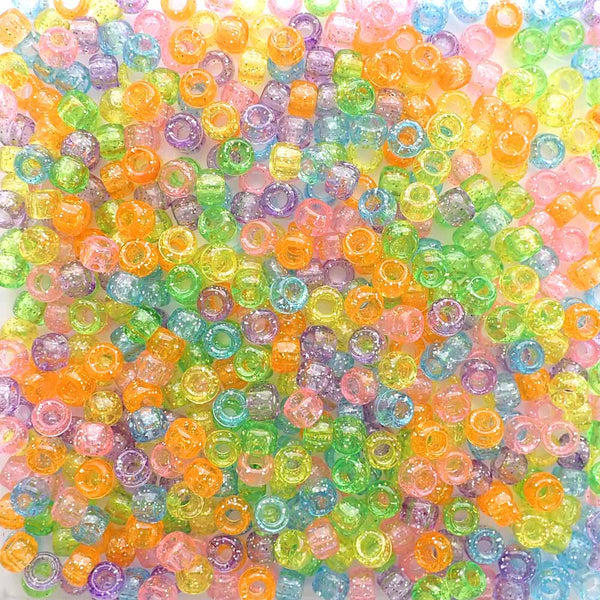 Pearlized Glitter Rainbow Classic Multicolor Mix Plastic Pony Beads, 6 x  9mm, 500 Beads, Bulk Pony Beads Package for Arts & Crafts