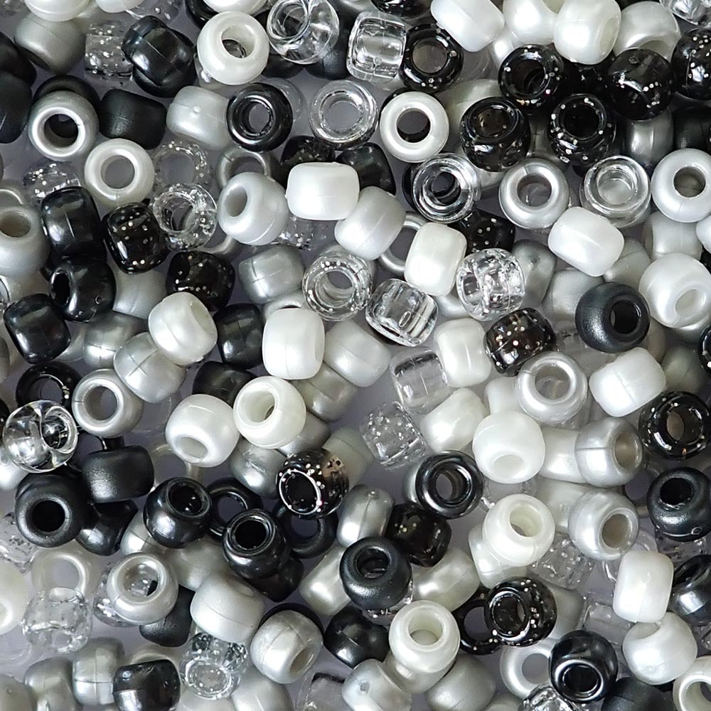 Black Tie Mix Plastic Pony Beads 6 x 9mm, 150 beads