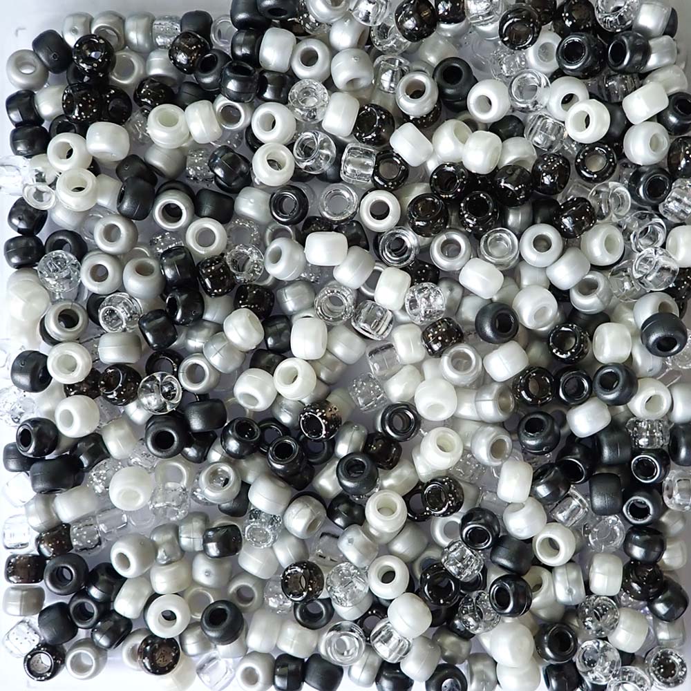 Black Tie Mix Plastic Pony Beads 6 x 9mm, 500 beads