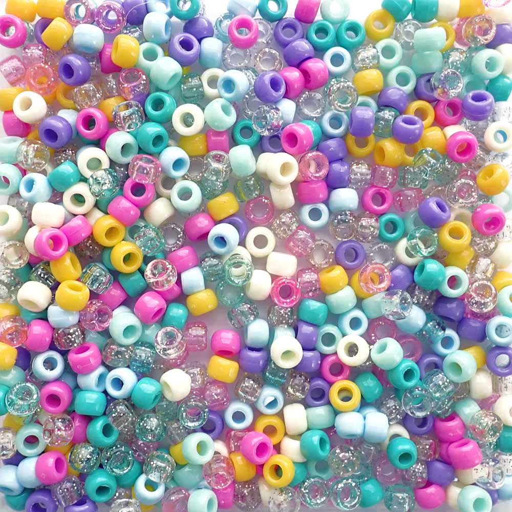 Pool Party Mix Plastic Pony Beads 6 x 9mm, 150 beads