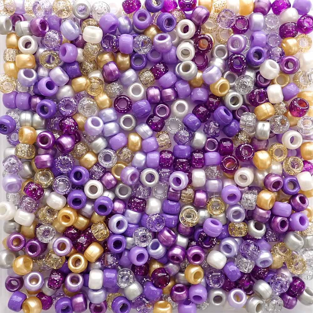 Princess Purple Mix Plastic Pony Beads 6 x 9mm, 150 beads