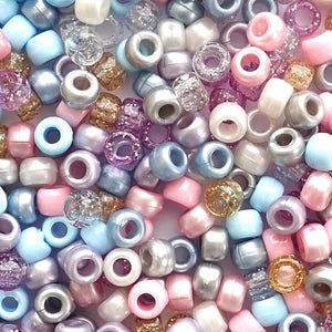 Lullaby Mix Plastic Pony Beads 6 x 9mm, 150 beads