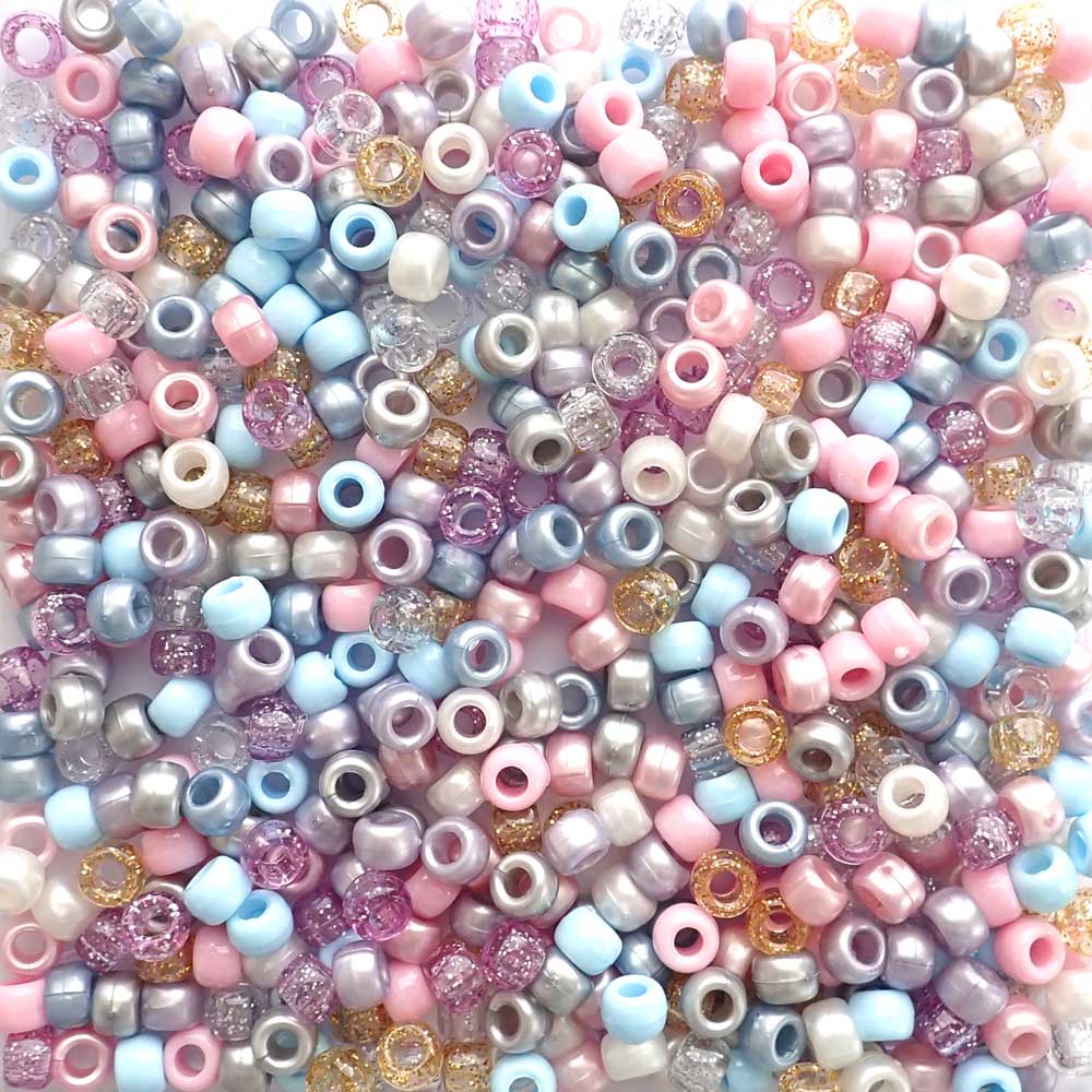 Lullaby Mix Plastic Pony Beads 6 x 9mm, 500 beads