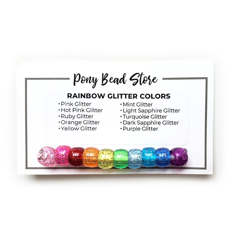 Rainbow Glitter Pony Bead Color Card, 10 colors