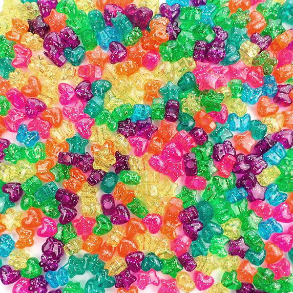 Plastic Pony Bead Shapes Mix, Neon Colors, 125 beads - Pony Bead Store