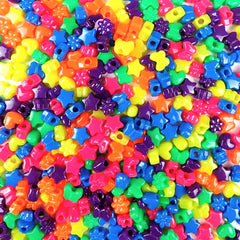 Plastic Pony Bead Shapes Mix, Pearl Colors, 125 beads