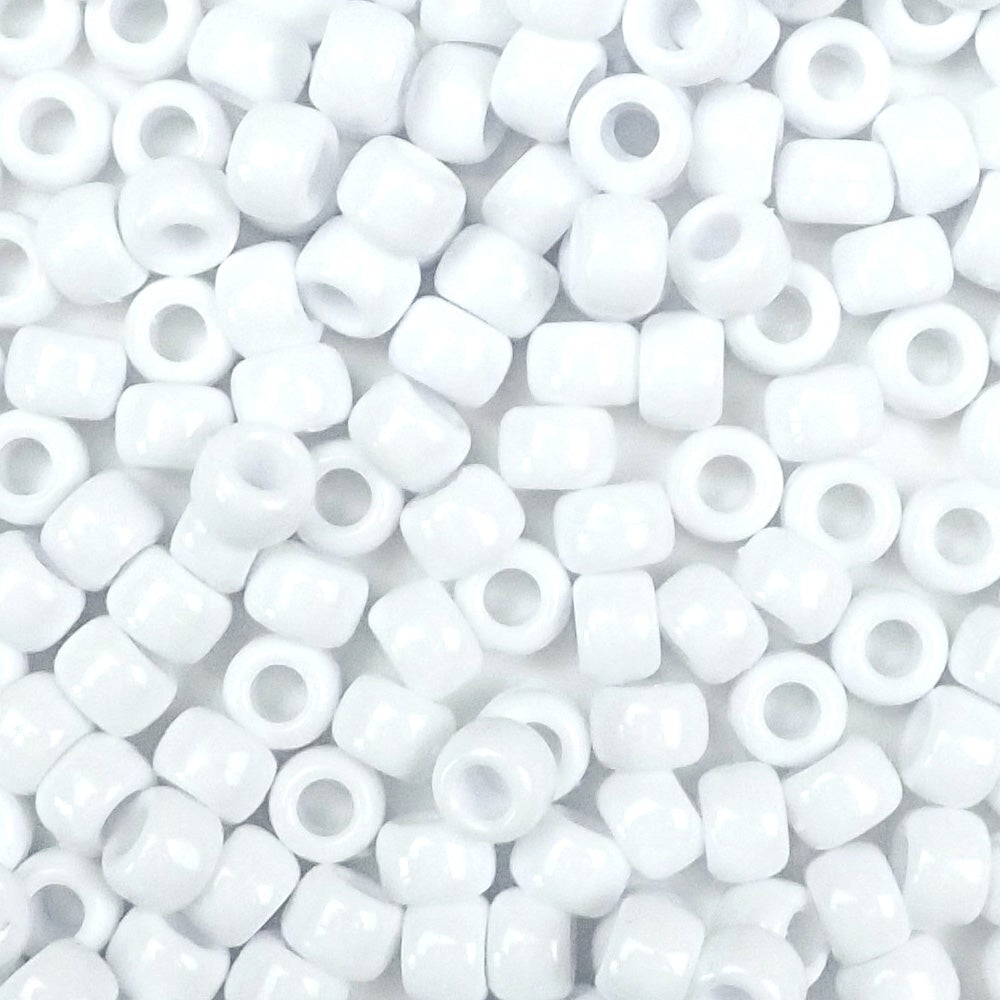 white 6 x 9mm plastic pony beads in bulk
