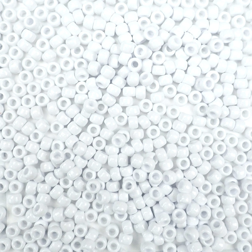 White Opaque Plastic Pony Beads 6 x 9mm, 500 beads