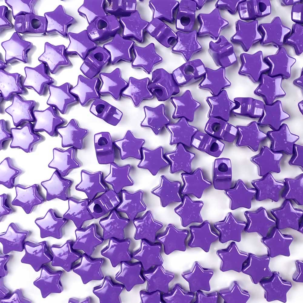 Star Plastic Pony Beads, 13mm, Purple, 125 beads