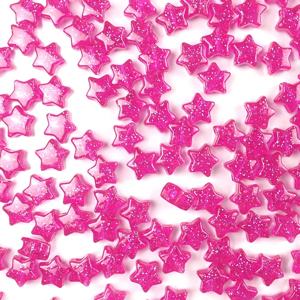 Star Plastic Pony Beads, Hot Pink Glitter, 25 beads