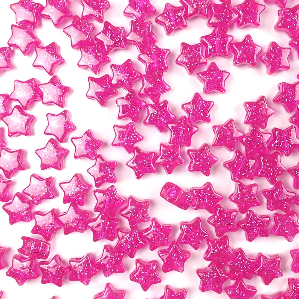 Star Plastic Pony Beads, Hot Pink Glitter, 125 beads