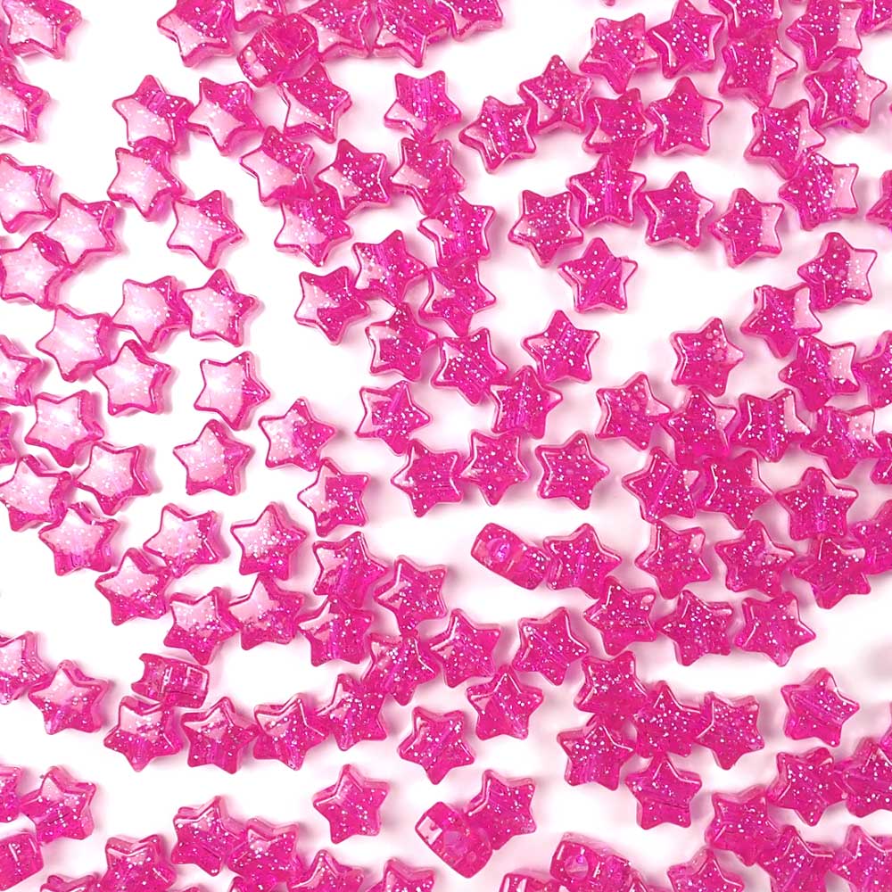 Star Plastic Pony Beads, Hot Pink Glitter, 25 beads