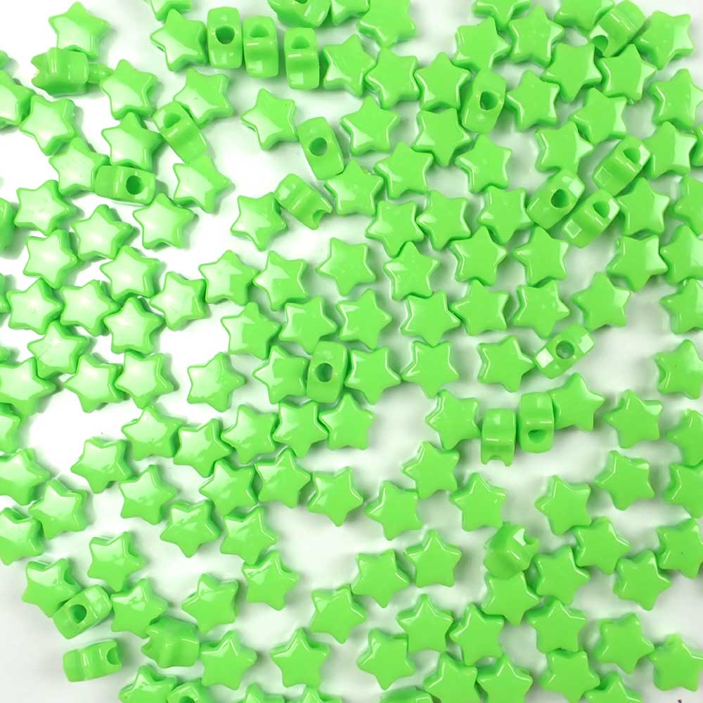 Star Plastic Pony Beads, 13mm, Lime, 125 beads