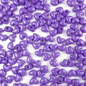 Heart Plastic Pony Beads, 13mm, Lilac Purple, 125 beads