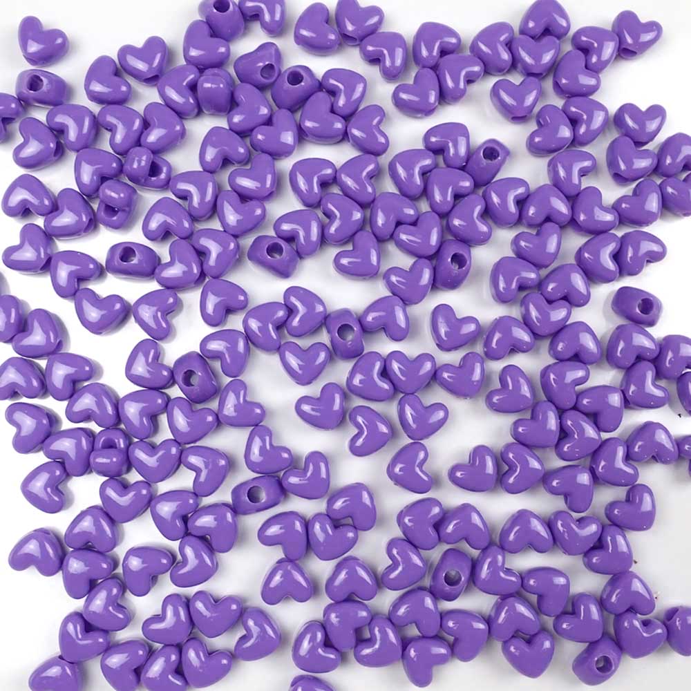Heart Plastic Pony Beads, 13mm, Lilac Purple, 125 beads