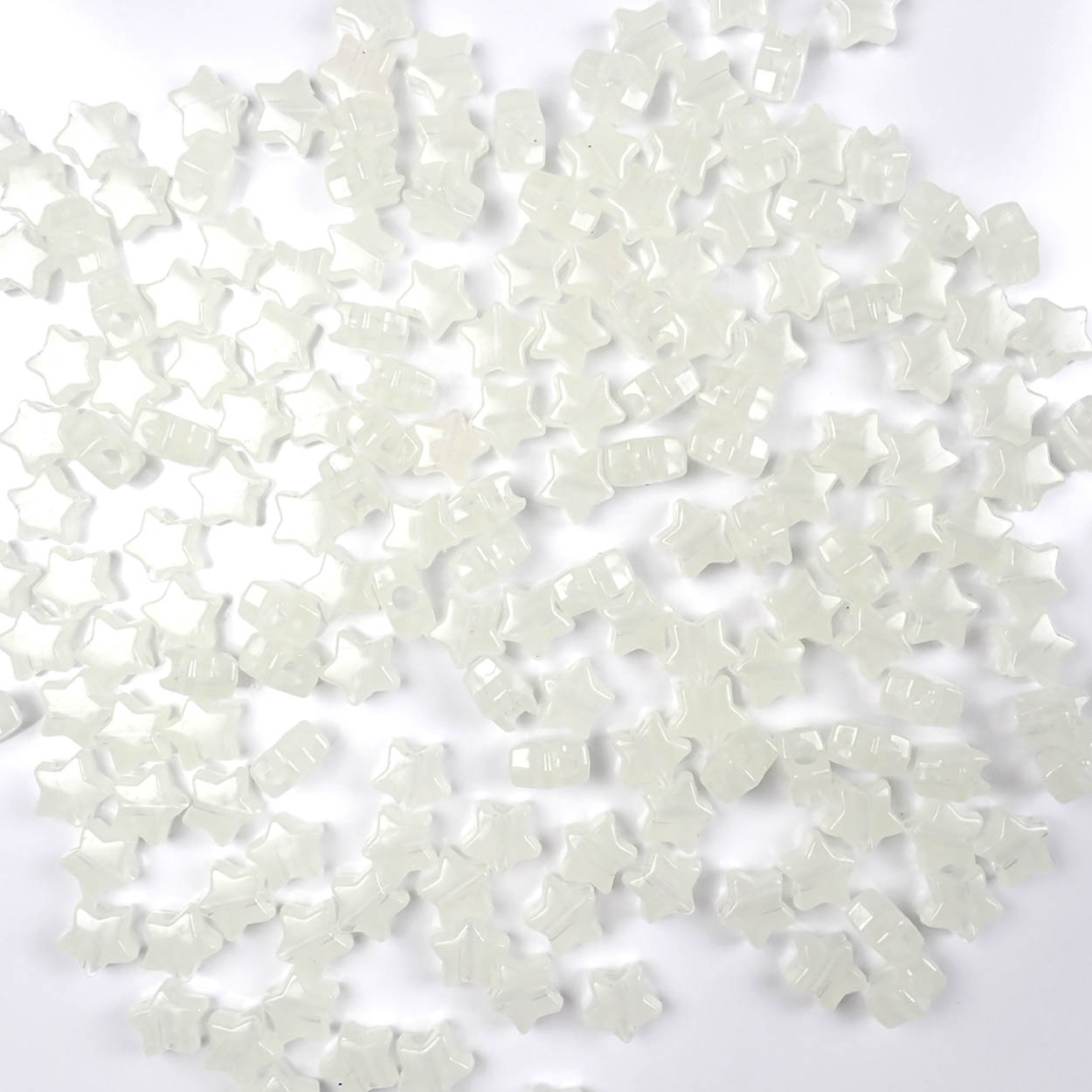 Star Plastic Pony Beads, 13mm, White Glow, 125 beads