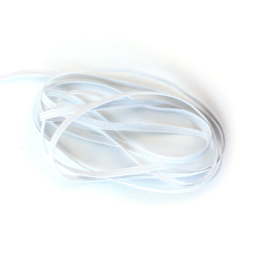 White Flat Elastic Cord, 3mm wide, 15 yards